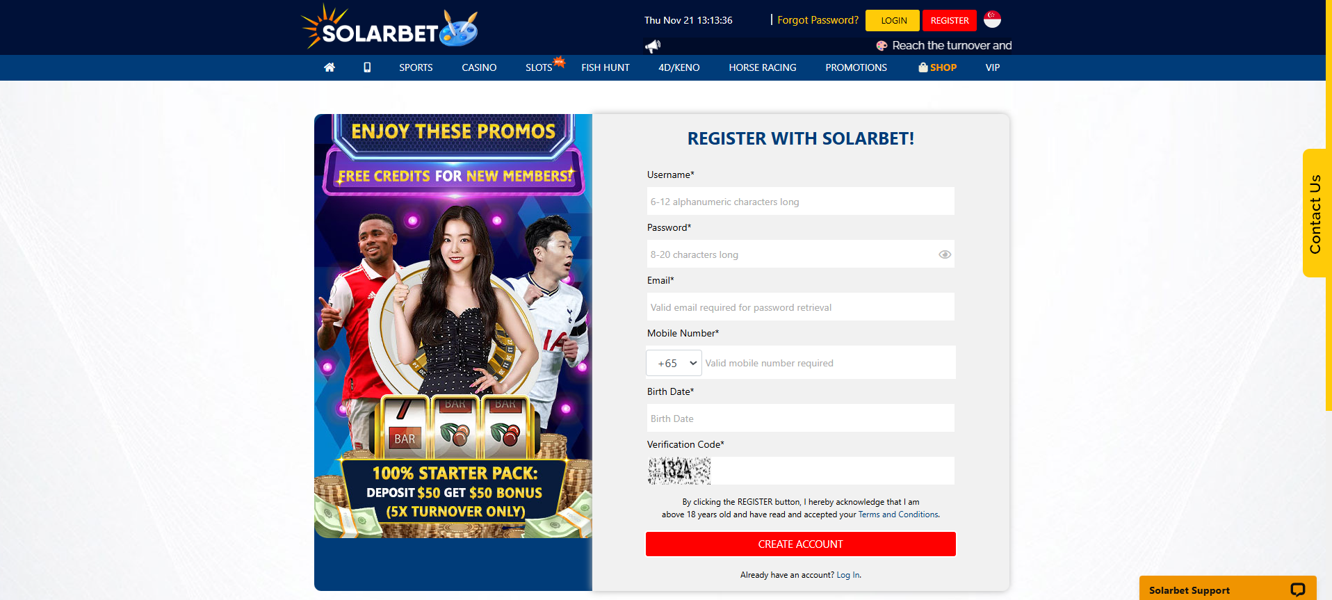 Solarbet Registration Page